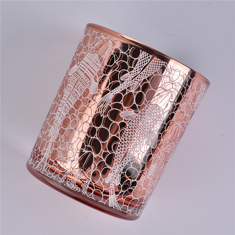 Rose Gold Candle Jars Glass with Silkscreen Printing,High Quality Glass