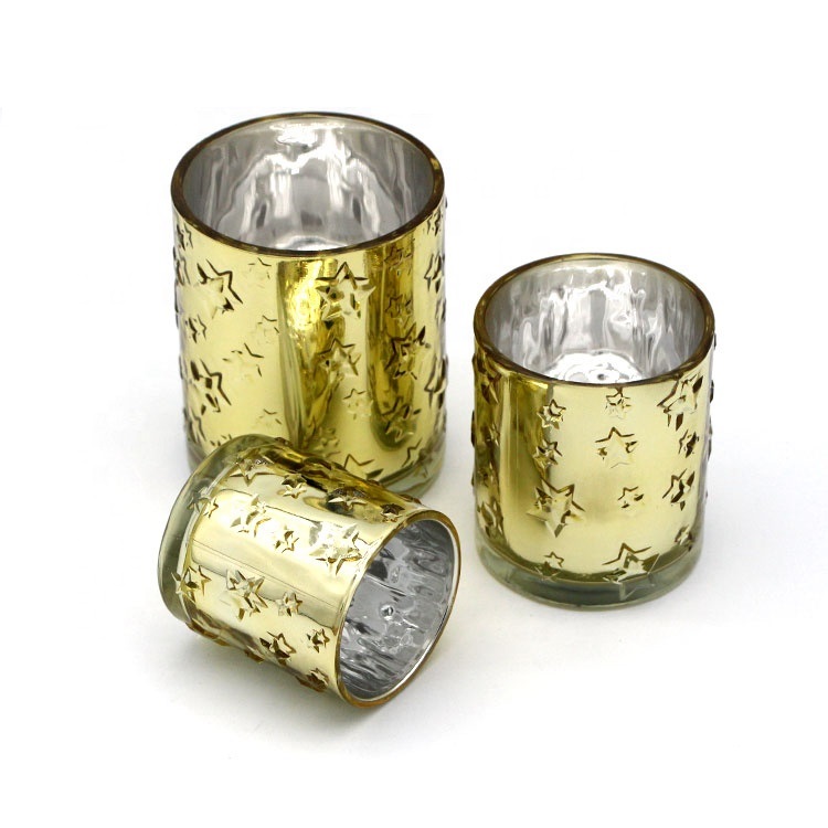 Hot Selling Multi-Colored Electroplate Gold Luxurious Glass Rainbow Candle Jar