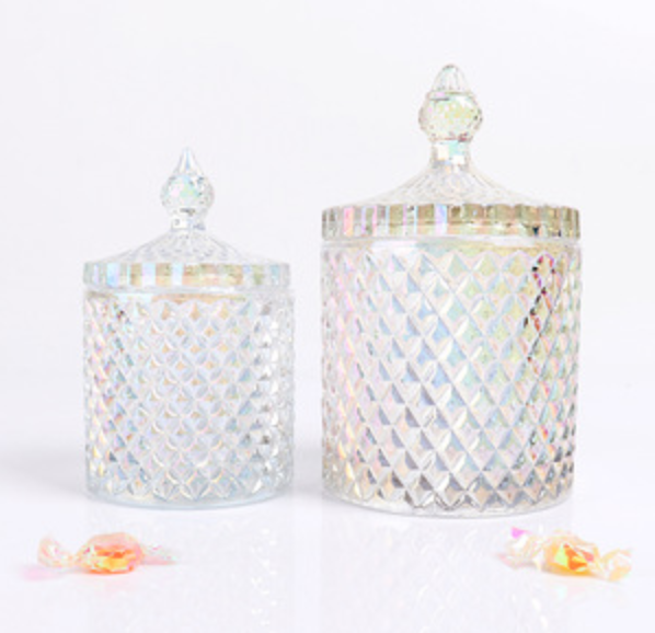 Wholesale Luxury Unique Iridescent Pineapple Shape Glass Candle Containers Jars with Lids for Candles Making