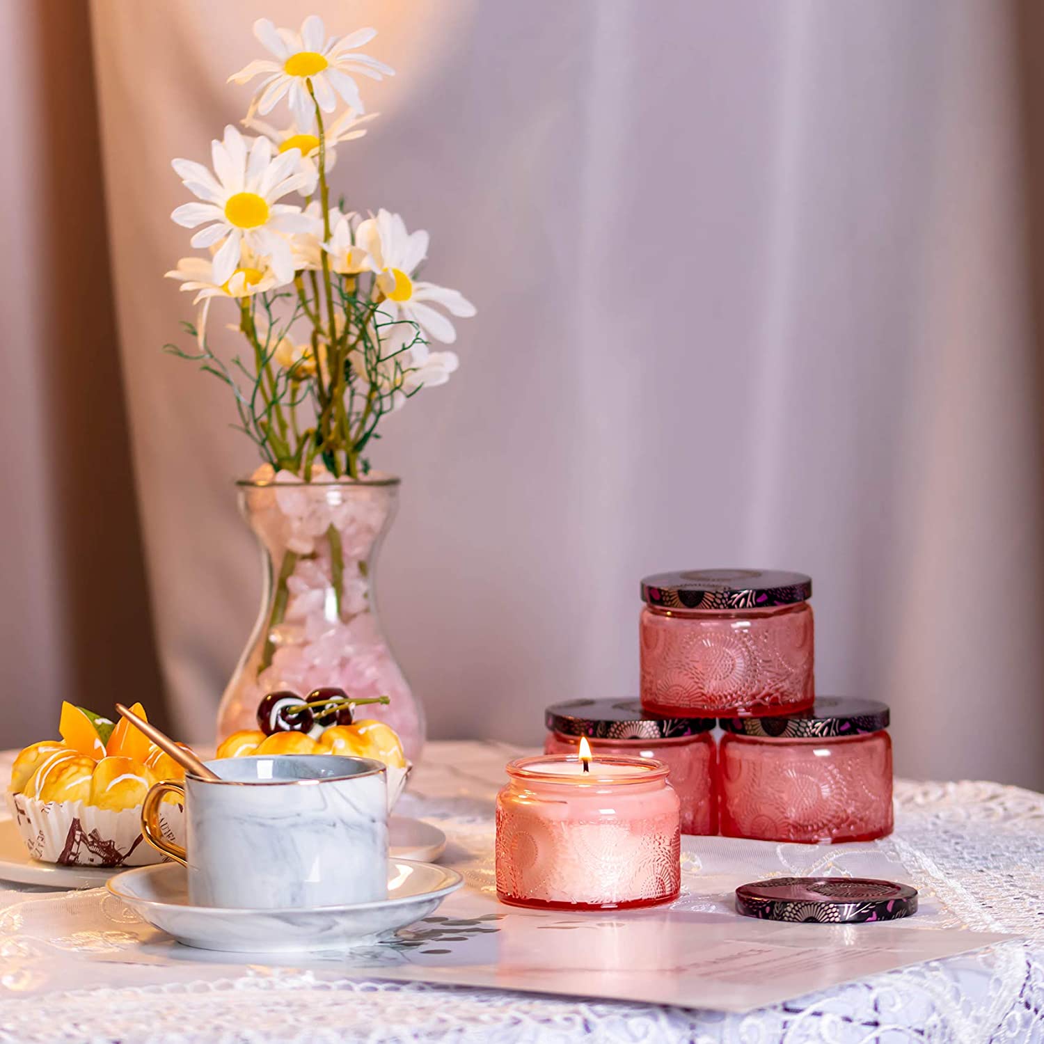 Vendor unique vintage luxury color empty glass candle jar with lid,High Quality Glass Candle Jar