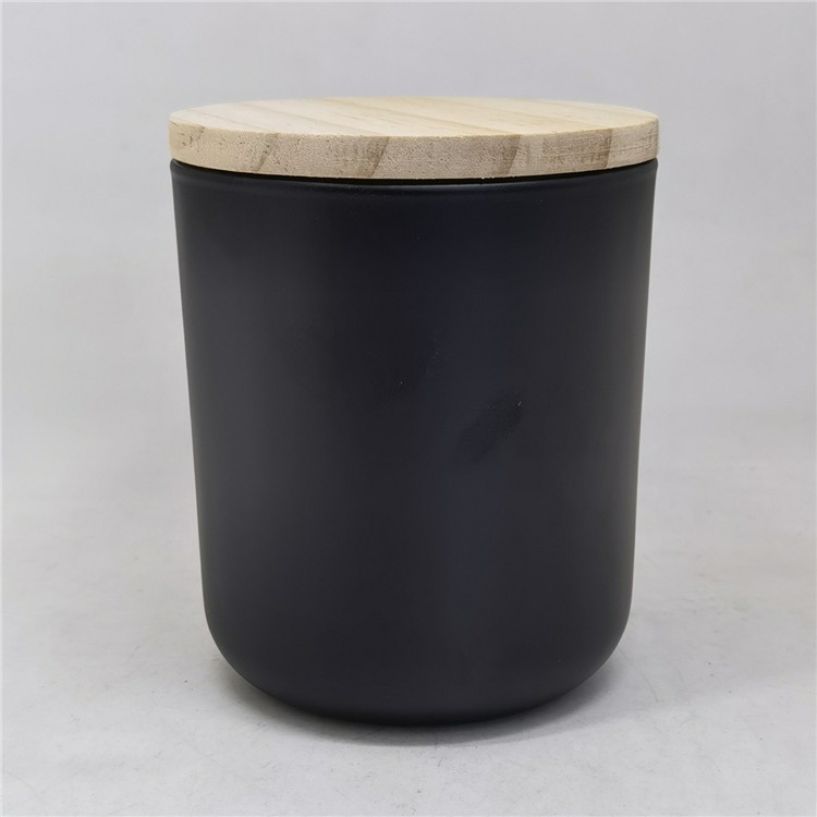 16oz matte black glass candle vessels with lids,High Quality Glass