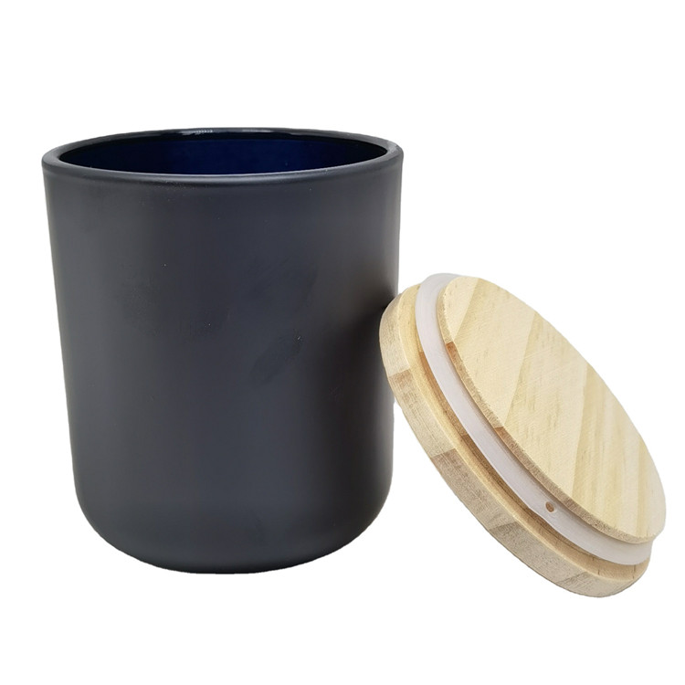 16oz matte black glass candle vessels with lids,High Quality Glass Candle  Jar,Glass Candle Jar