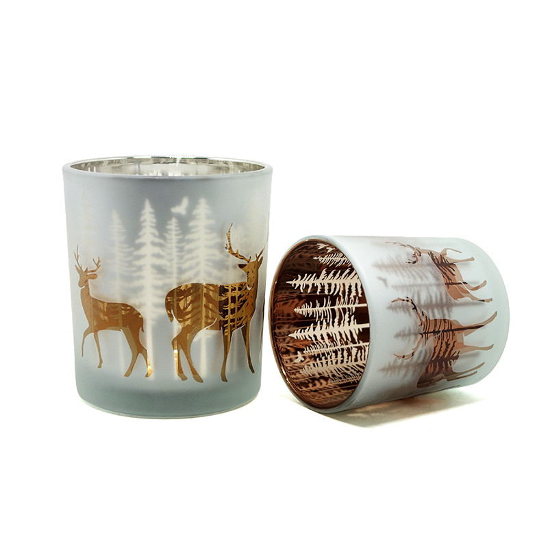 customized various of empty frosted color and silver gold inner glass candle jar