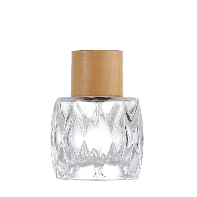 Square Rectangle Empty Clear 50ml Perfume Glass Bottle With Round Black Cap