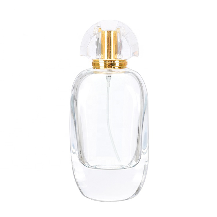100ml clear perfume glass bottle with gold aluminum sprayer acrylic cap