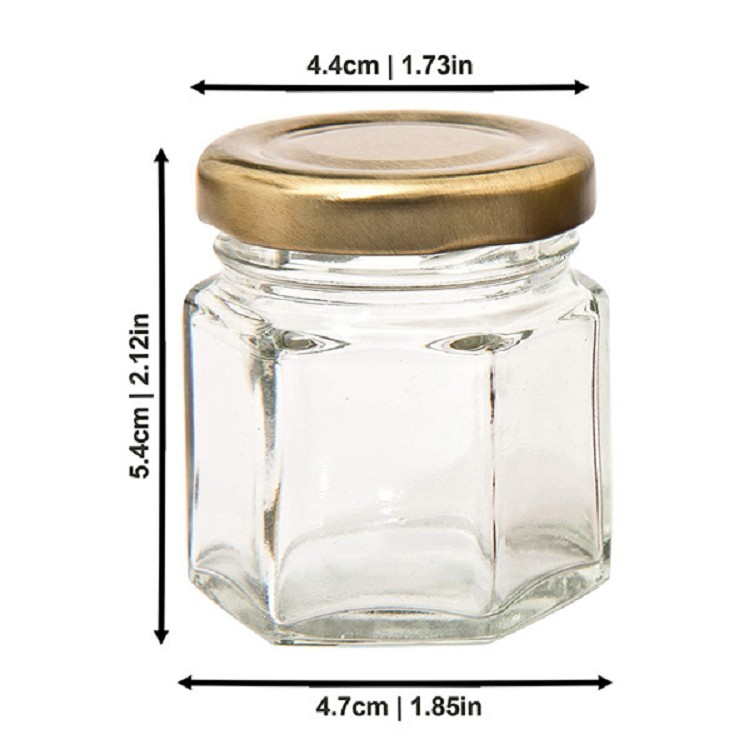 Mini Sample Jar 1.5OZ 2OZ Hexagonal Magnetic Glass Spice Jar Set with Screw Metal Lid