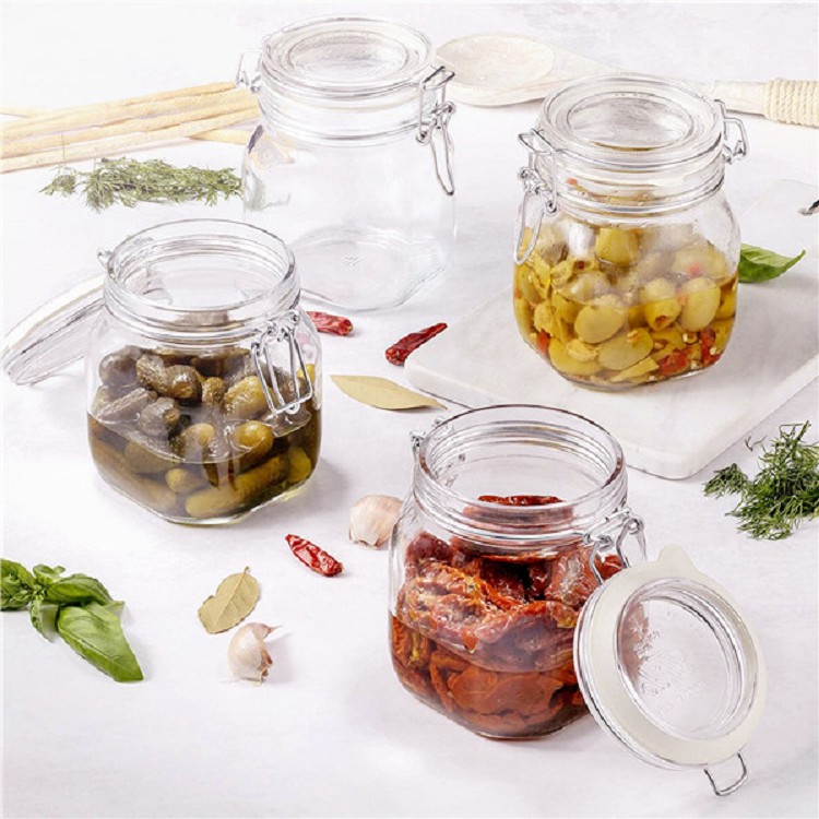 Square 110ml 4oz Chinese Spice Seasoning Glass Jar with Clip Lid for