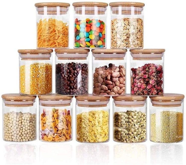 Glass Jars Set 8.5oz, 12 Set Spice Jars with Bamboo Airtight Lids and Labels