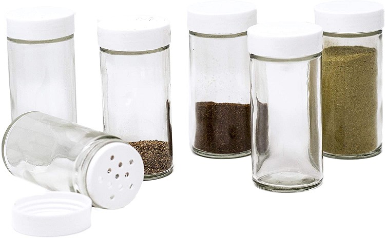 Glass Spice Jars- Set of Six Glass Spice Bottles