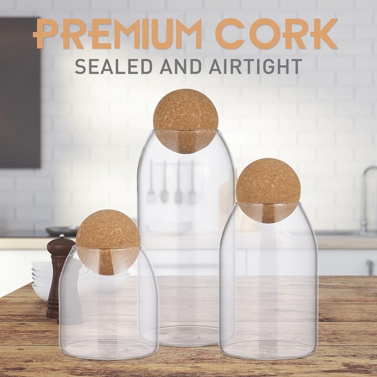 Glass Storage Tank Borosilicate Glass Sealed Cans Food Grains Container Storage Jar with Cork for Kitchen Sugar