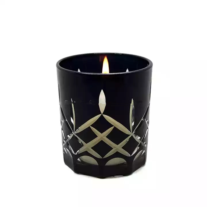 Luxury glass candle holder unique candle jar with gold lid matte black