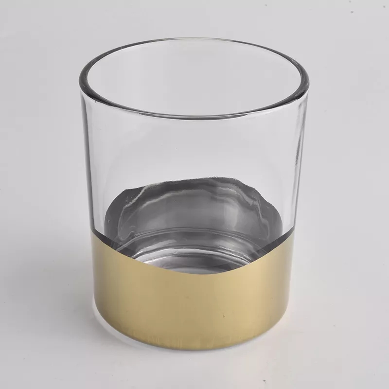 Hard line Electroplated bottom translucent top clear glass candle jars