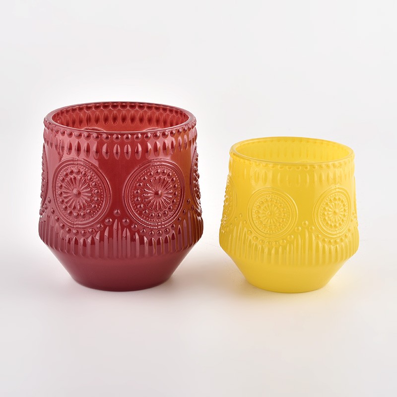 custom embossed glass vessels for candles round candle jars