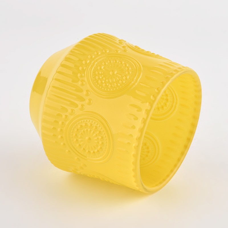 custom embossed glass vessels for candles round candle jars