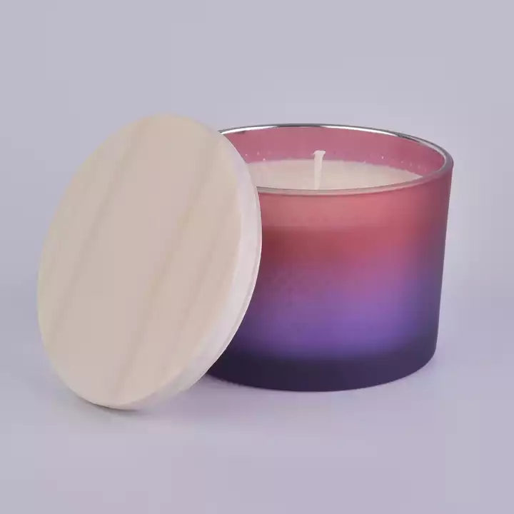 colorful candle holder with wooden lid, 14 oz wide mouth glass vessels ...