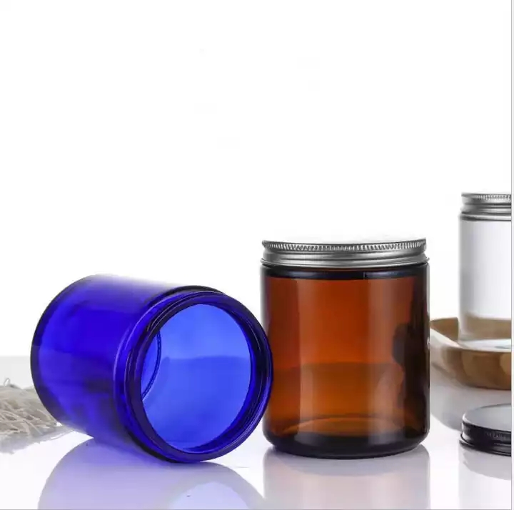New design 120ml 250ml empty Amber jar glass aluminum lid candle jar