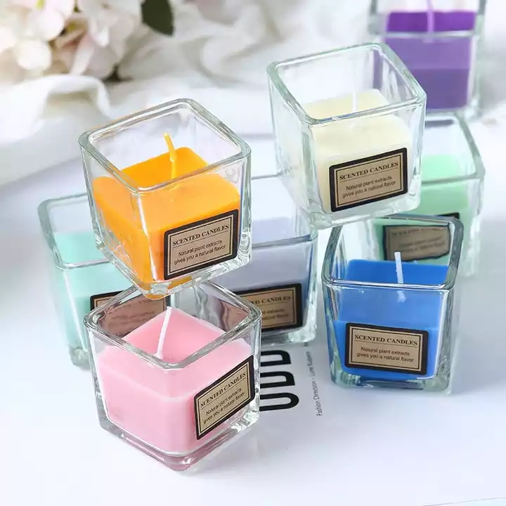 Wholesale Custom 8oz 10oz Frosted empty latest square small Candle Jars  with wooden Lids