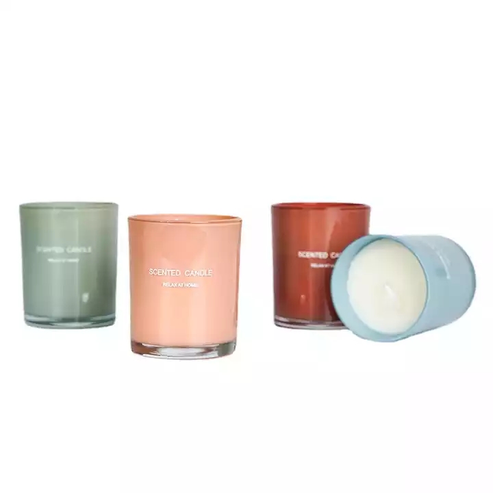 Custom logo spray color matte 70oz 10oz 12oz luxury empty glass candle jars with lid and packaging