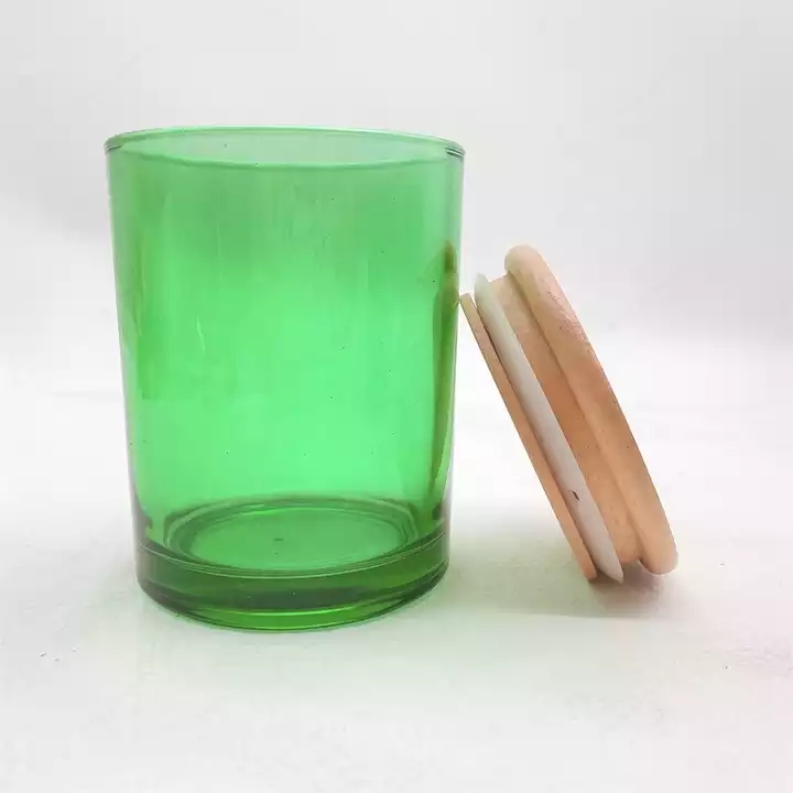 9oz Empty translucent color glass candle containers with wooden lid
