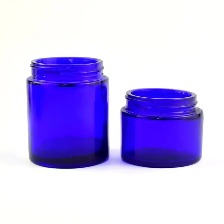 12-Pack Cobalt Blue Glass Straight Sided Jars – 1 Oz & 2 Oz Sizes With Black Lids Included