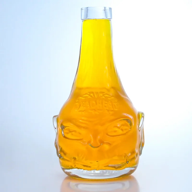 Custom shape 500ml clear whiskey gin vodka rum liquor glass bottle with screw cap