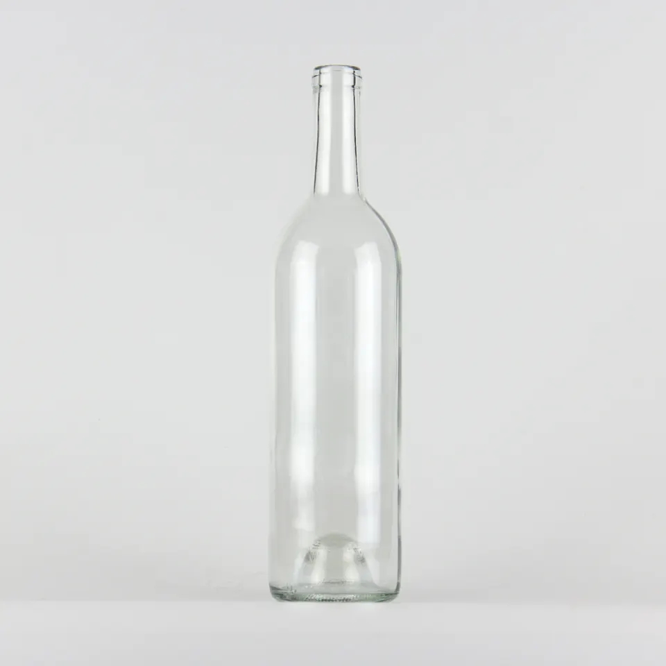 750ml cork top clear wine bottle