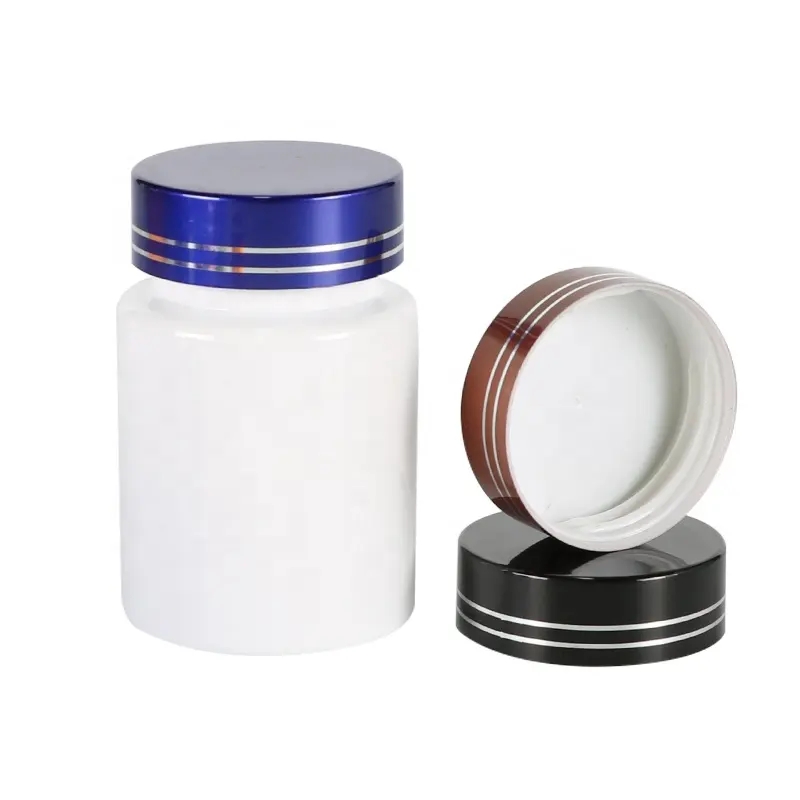 appearance golden supplier pet pill bottle 80ml vitamin tablet container capsule protein jar with electroplated cover