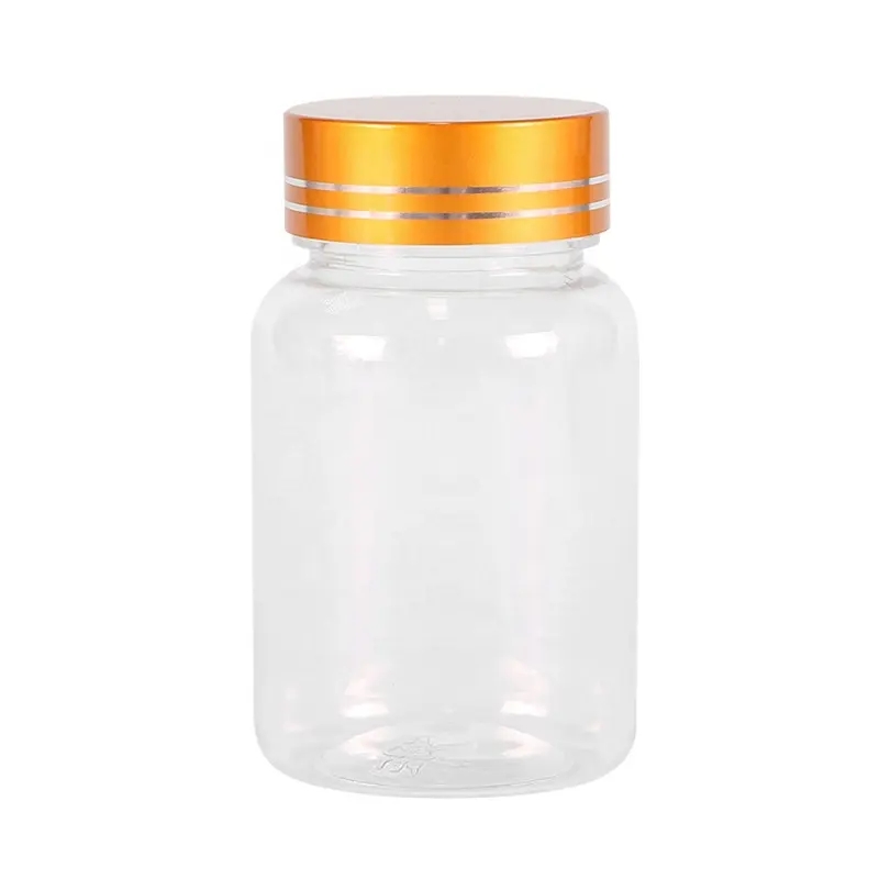 Soft Touch 80ml Clear Pet Vitamin Pill Bottle Plastic Capsule Bottle Jar Containers With Metallic Cap