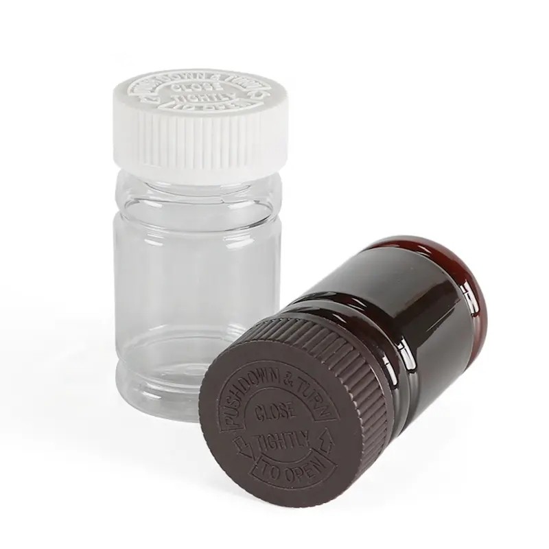 Amber Brown Plastic Medicine Bottle Wholesale Custom Screen Printing
