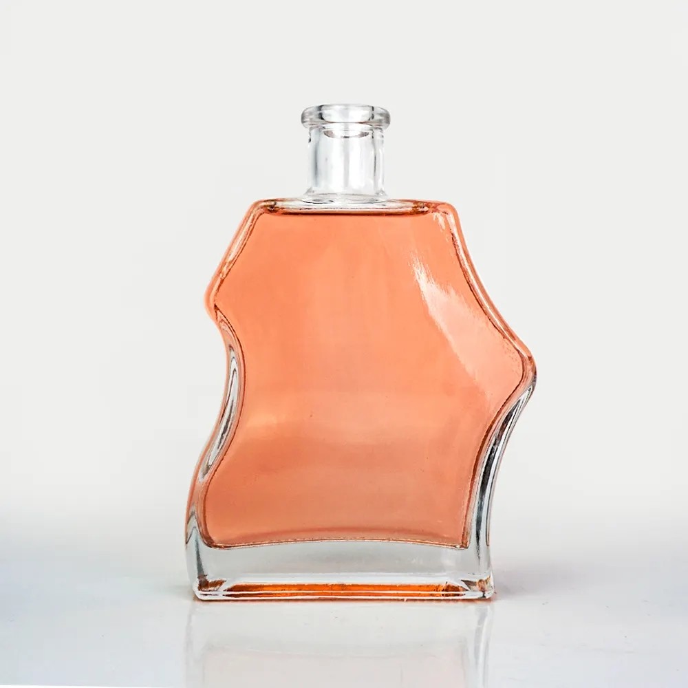 Transparent Glass Liquor Wine shaped liquor glass bottle Whisky Vodka Unique 500ml Fancy Liquor Bottle