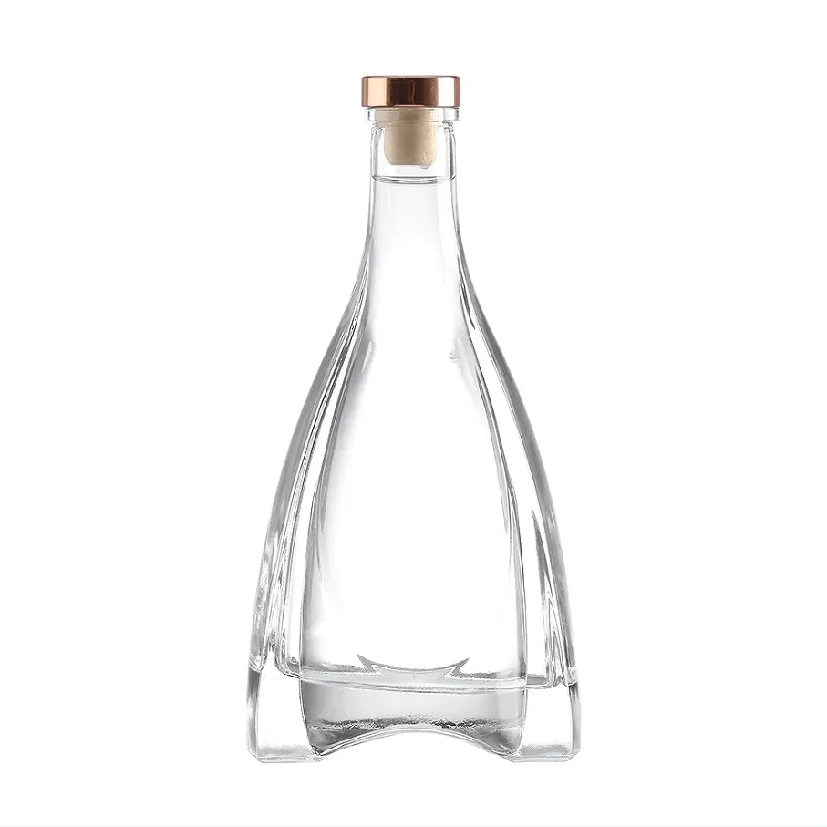 Sale 375ml 500ml 750ml Transparent Round Empty Flint Glass Liquor Wine Whisky Vodka Tequila Bottle With Cork Lid