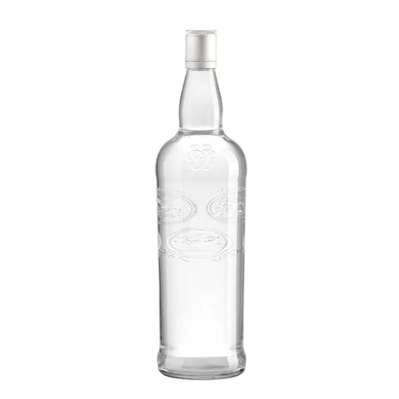 Factory Wholesale Empty Round Super Flint Vodka Whiskey Bottles 1000ml Clear Glass Liquor Bottle With Bar Top