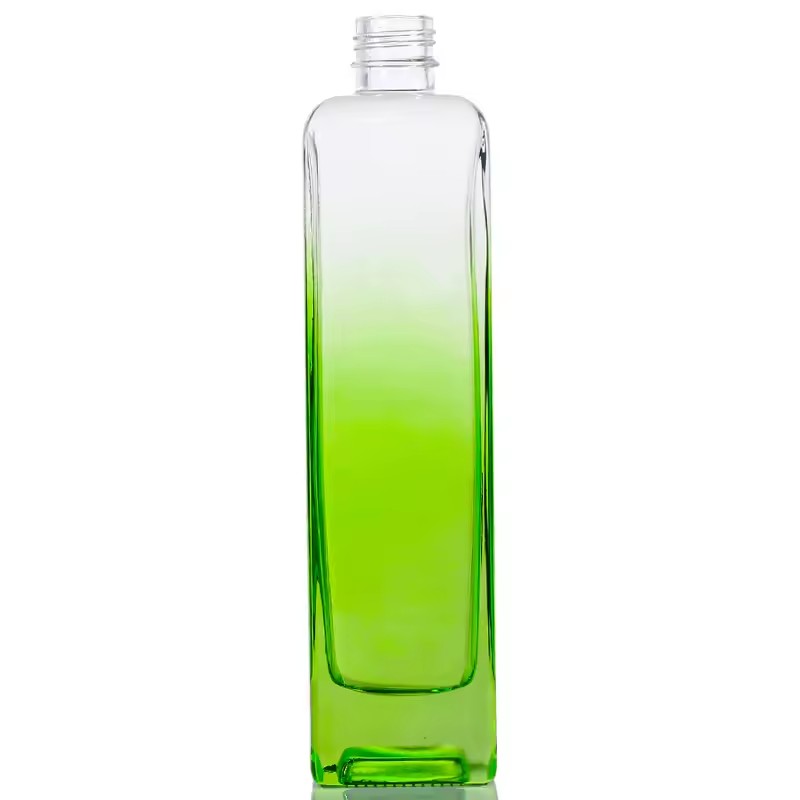 Unique Shape Gradient Color Glass Bottles With Cork Top For Vodka Whiskey Tequila Liquor Spirit