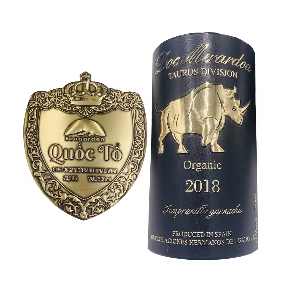 Premium Customized Wholesale Whiskey DIY Design Metal Crafts Wine Bottle Labels Wine Sticker Labels whiskey metal wine labels