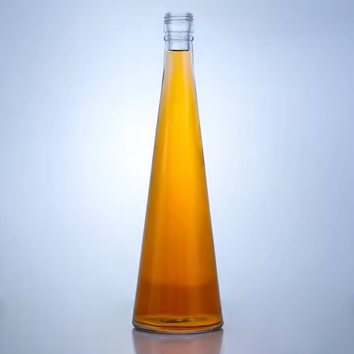 500 ml accept custom conical transparent rum vodka whiskey brandy glass bottle with screw cap