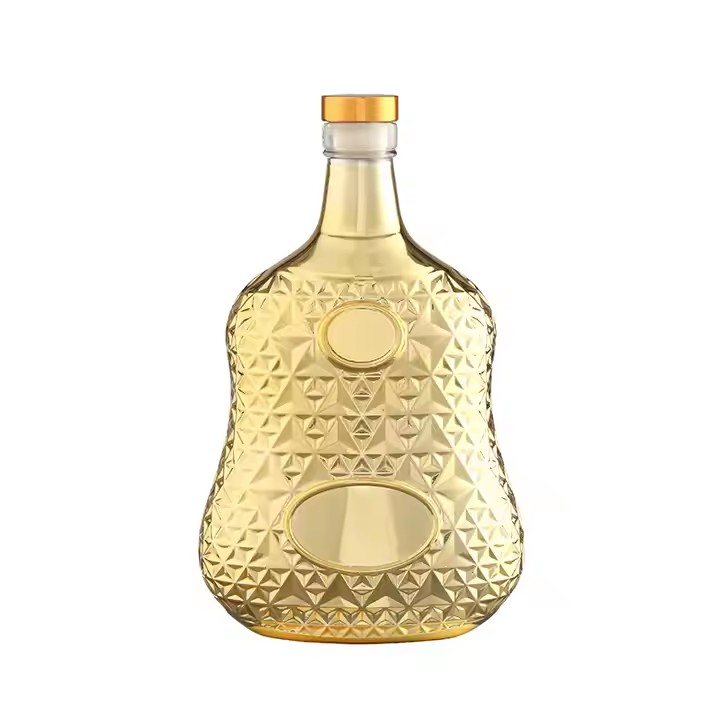 Different Types custom design gold color electroplate empty liquor wine glass bottles glass liquor bottle 600ml