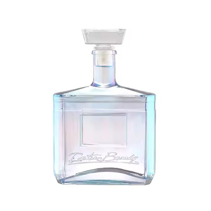 Square 750ml gin whisky spirit vodka brandy liquor super flint glass bottle with cork