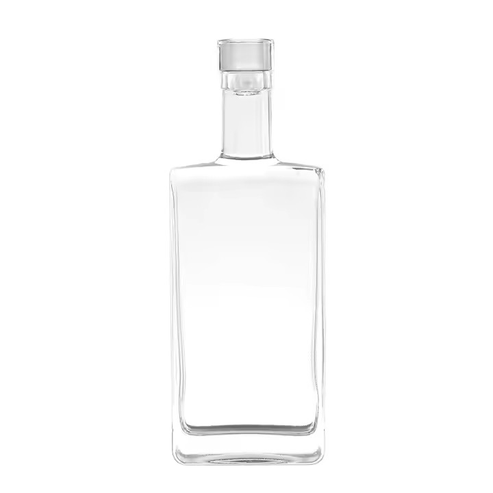 Customized ultra flint transparent square whiskey vodka tequila glass bottle with glass cap