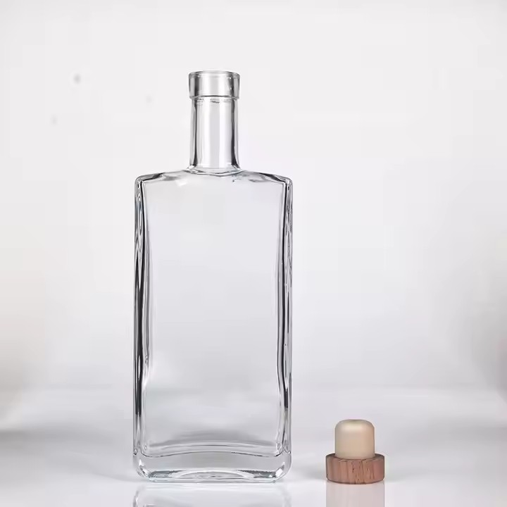 luxury 375ml 500ml 750ml 1000ml cork top screw GPI top cap round whiskey vodka brandy spirits glass bottles