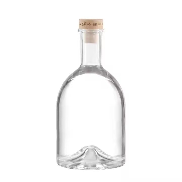 Competitive Price Good Quality Refillable Round Empty Whiskey Spirit Unique 200ml 750ml Glass Bottle with Cork