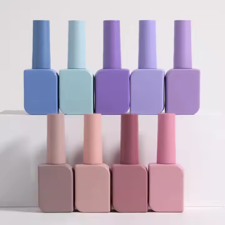 Custom Color Empty Cap With Brush Glass Square Uv Nail Empti Polish Bottle