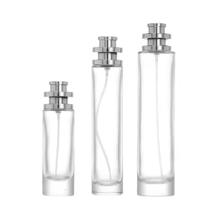 Tall and Slender Shape 30ml 50ml 100ml Cylinder Glass Perfume Bottle Empty Spray Perfume Bottle With Silver Cap