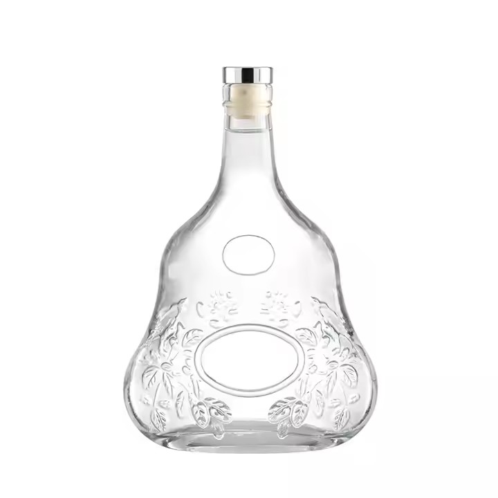 Elegant 750ml Glass Liquor Wine Vodka Whiskey Brandy Tequila Bottles with Cork Sealing