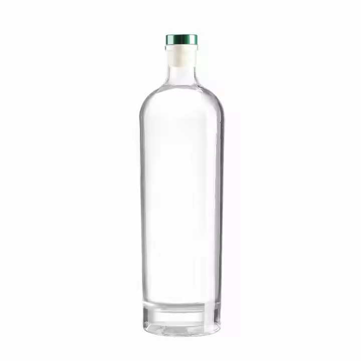 Factory 750ml Flat Mouth Glass Wine Bottle with Rubber Stopper for Mineral Water Liquor Vodka White Wine with Gold Votive Note