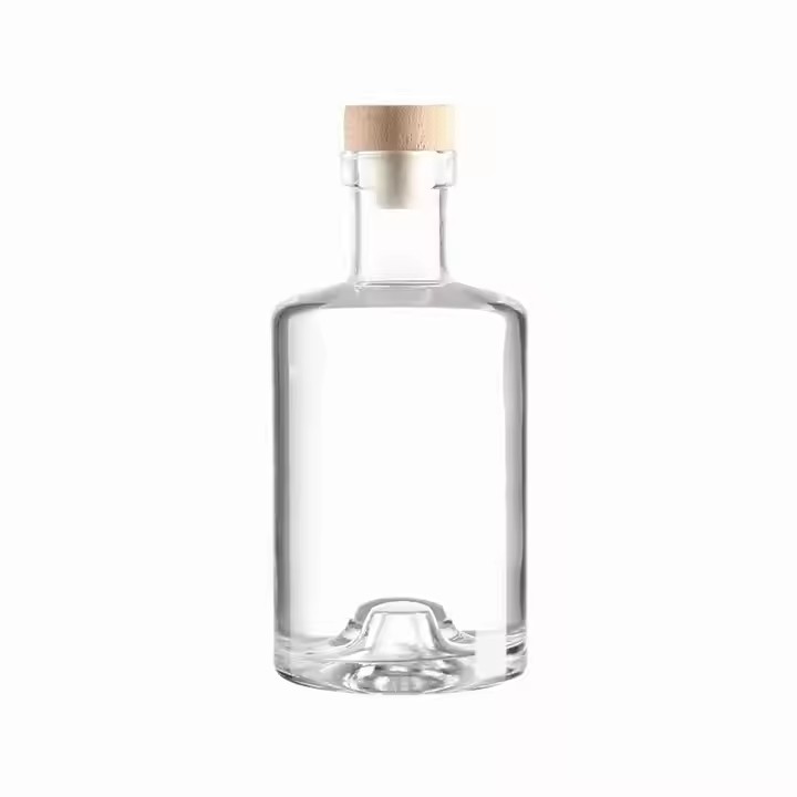 Customized 750ml Transparent Glass Bottle Round Cylinder Shape for Whisky Brandy Vodka