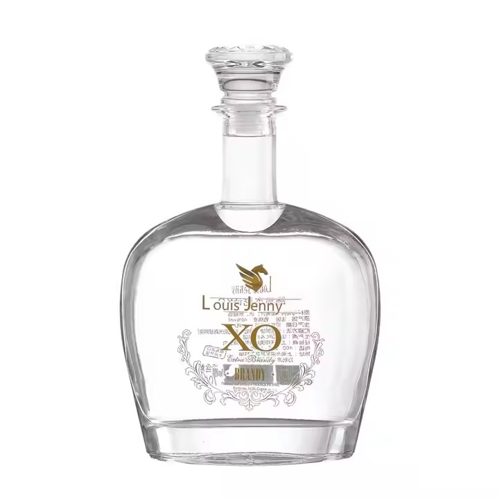 Customised 700ml/750ml Flat Shape Glass Bottle with Sand Screen Printing Rubber Seal for Red Wine Tequila and Brandy