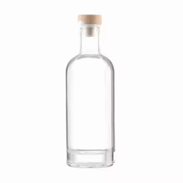 Customized 700ML/750ML Clear Glass Bottles with Spray Cap Cork Sealing for Olive Oil Vodka Brandy Tequila