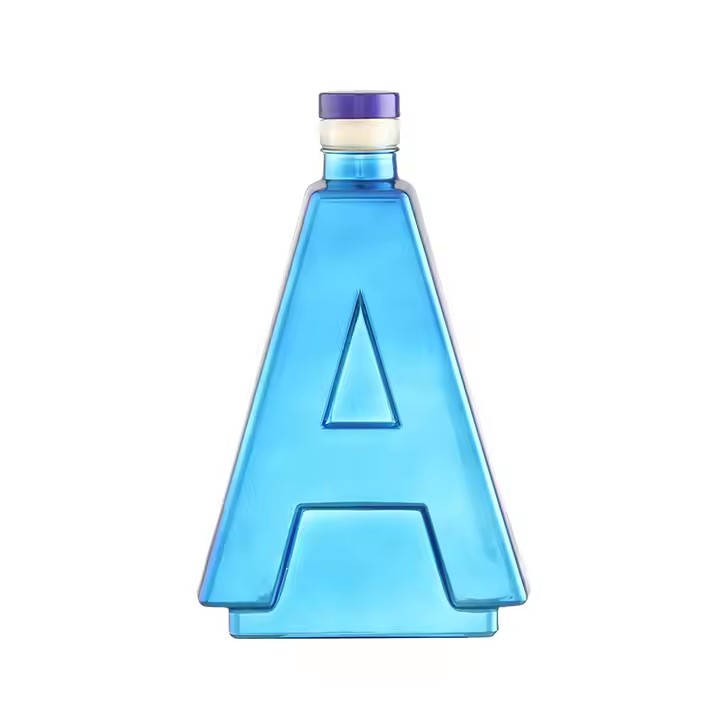 Custom 750ml Electroplating Empty Spirits Vodka Gin Champagne Liquor Bottle a Shaped Glass Bottles With Stopper