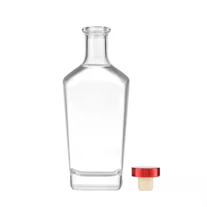 Wholesale 700ml Flat Square Glass Bottle Super Clear for Whiskey Brandy Liquor Wine Packing Paint & Frost Surface Handling