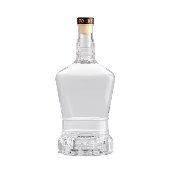 Custom Logo 700ml 750 ml Clear Cork Whiskey Wine Glass Bottle With Cork